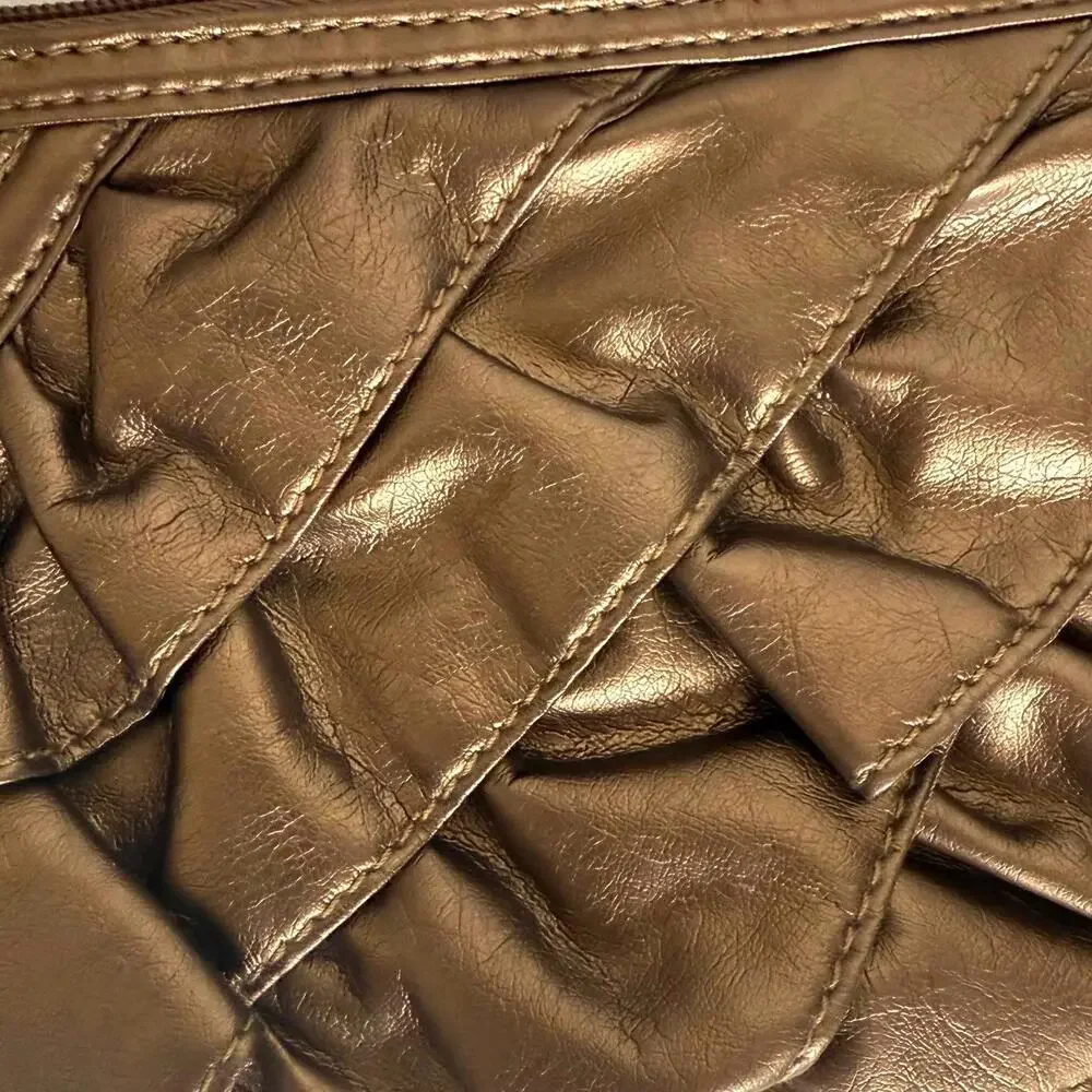 Trendy‎ Quilted Metallic Clutch with Ring Handle Wristlet